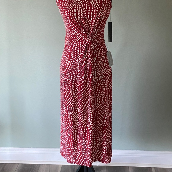 NWT Maggy London Twist Waist Midi Dress - Red and White Sz 0 - Picture 2 of 5